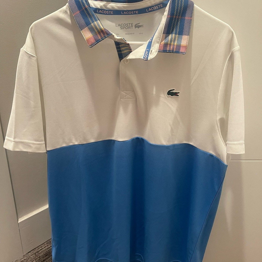Lacoste Men's White and Blue Polo Shirt